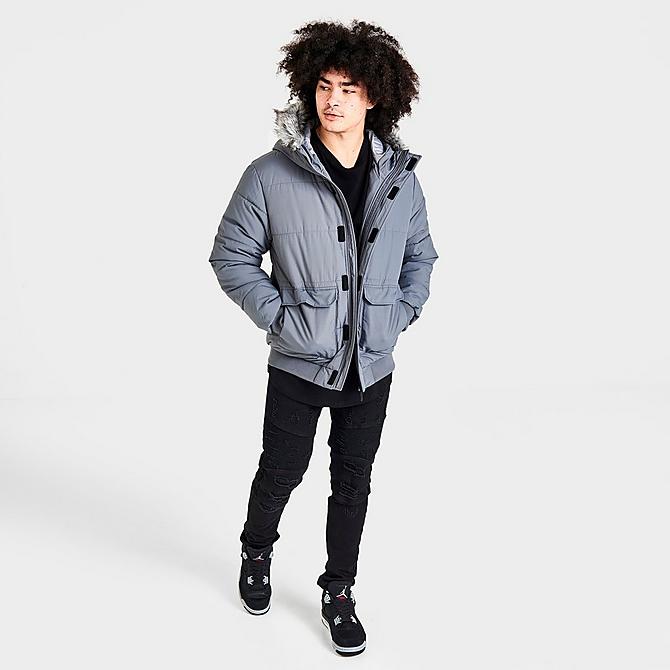 Front Three Quarter view of Men's Sonneti Labeth Hooded Parka in Pewter Grey Click to zoom