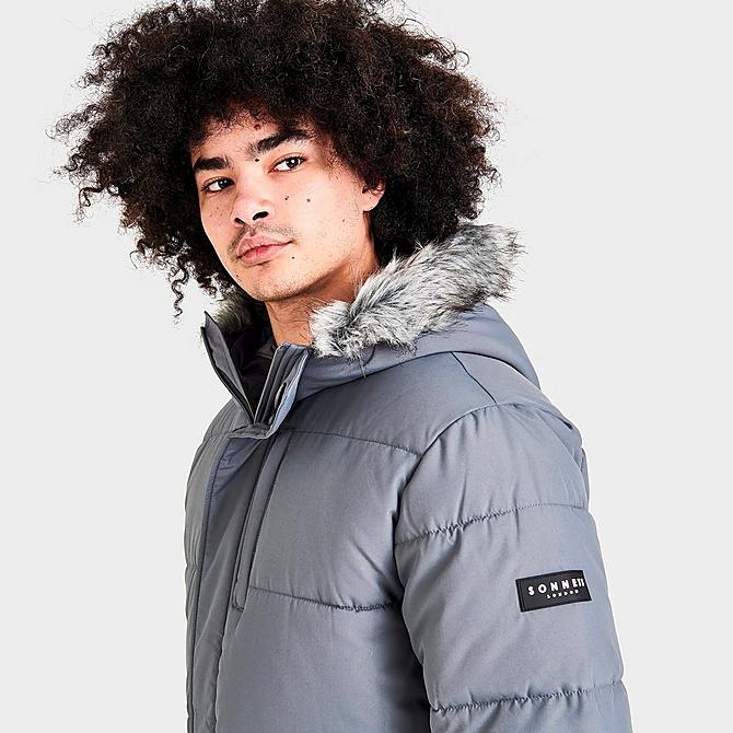 On Model 5 view of Men's Sonneti Labeth Hooded Parka in Pewter Grey Click to zoom