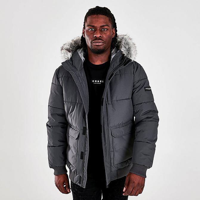 Front view of Men's Sonneti Labeth Hooded Parka in Grey Click to zoom