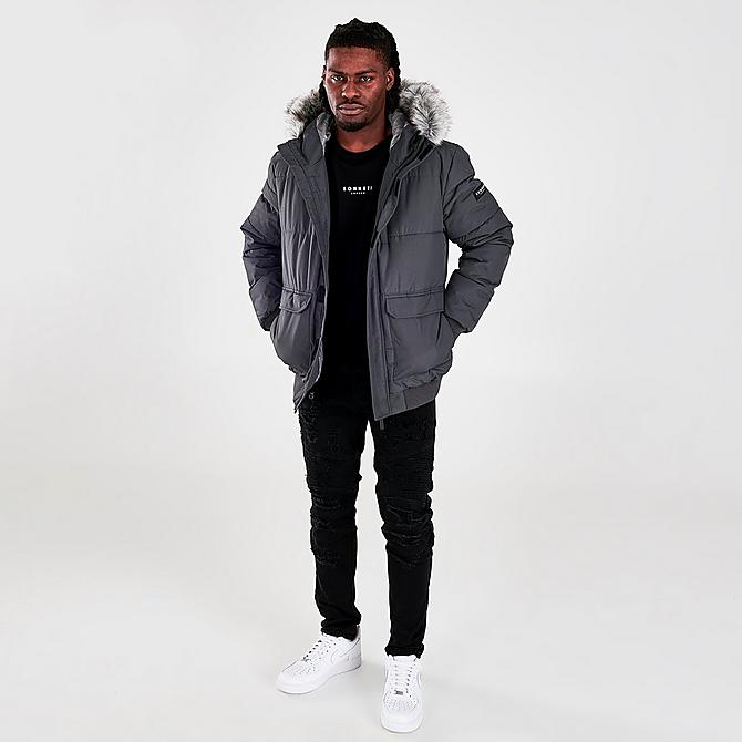 Front Three Quarter view of Men's Sonneti Labeth Hooded Parka in Grey Click to zoom