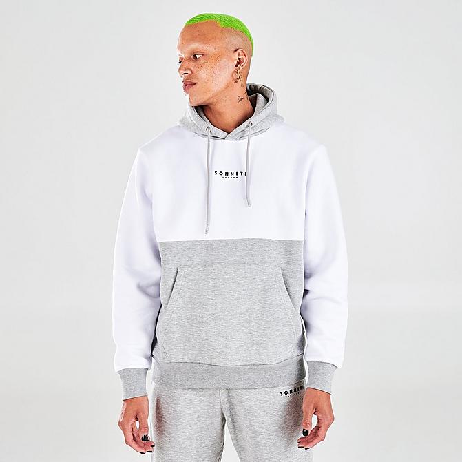 Front view of Men's Sonneti Colorblock London Pullover Hoodie in White/Grey Click to zoom