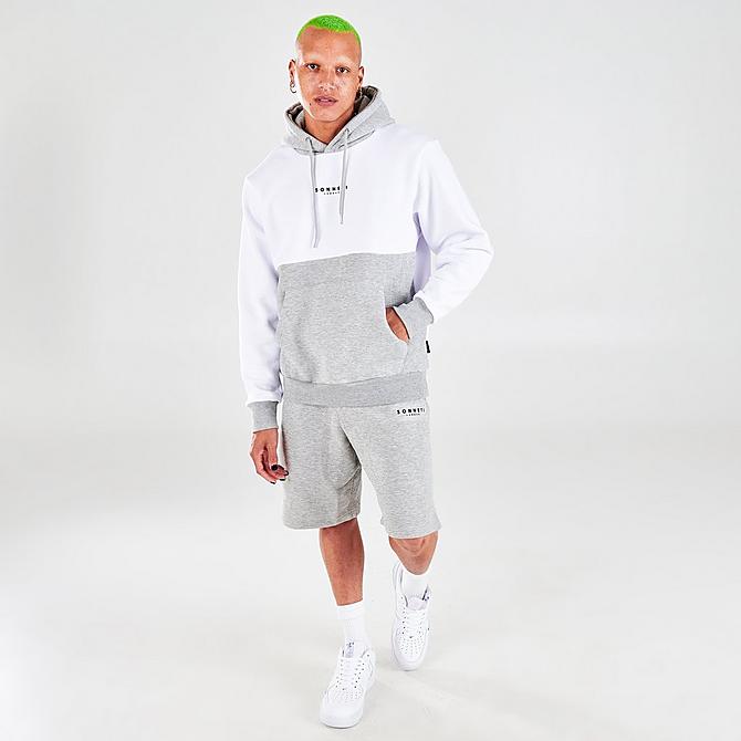 Front Three Quarter view of Men's Sonneti Colorblock London Pullover Hoodie in White/Grey Click to zoom