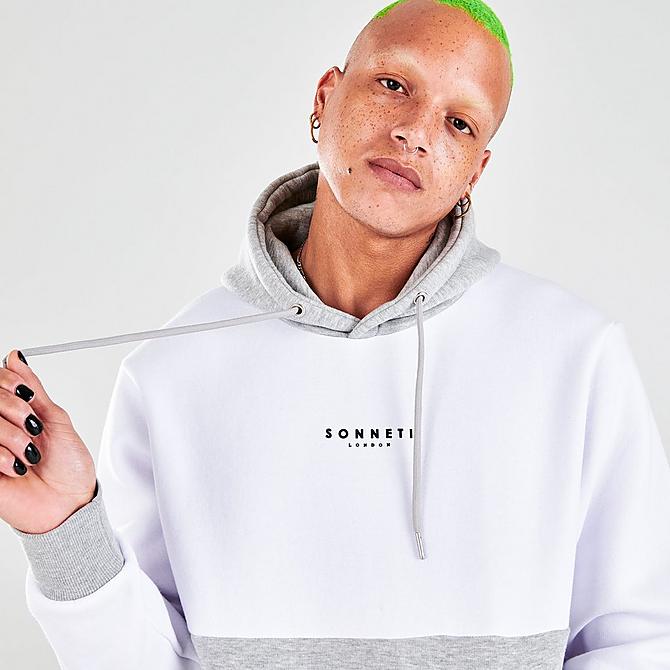 On Model 5 view of Men's Sonneti Colorblock London Pullover Hoodie in White/Grey Click to zoom