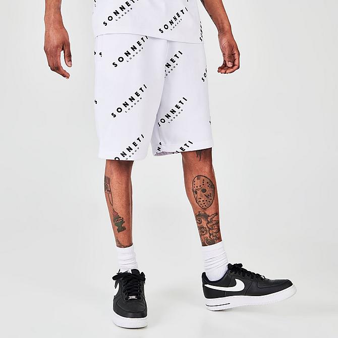 Back Left view of Men's Sonneti Allover Print Shorts in White Click to zoom