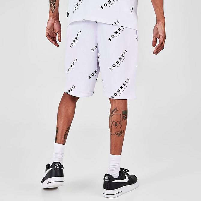 Back Right view of Men's Sonneti Allover Print Shorts in White Click to zoom