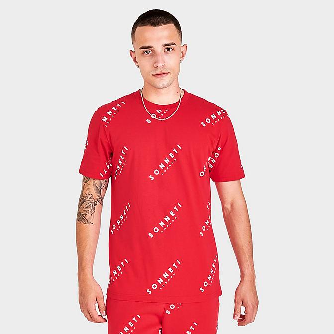 Front view of Men's Sonneti Allover Print T-Shirt in Red Click to zoom