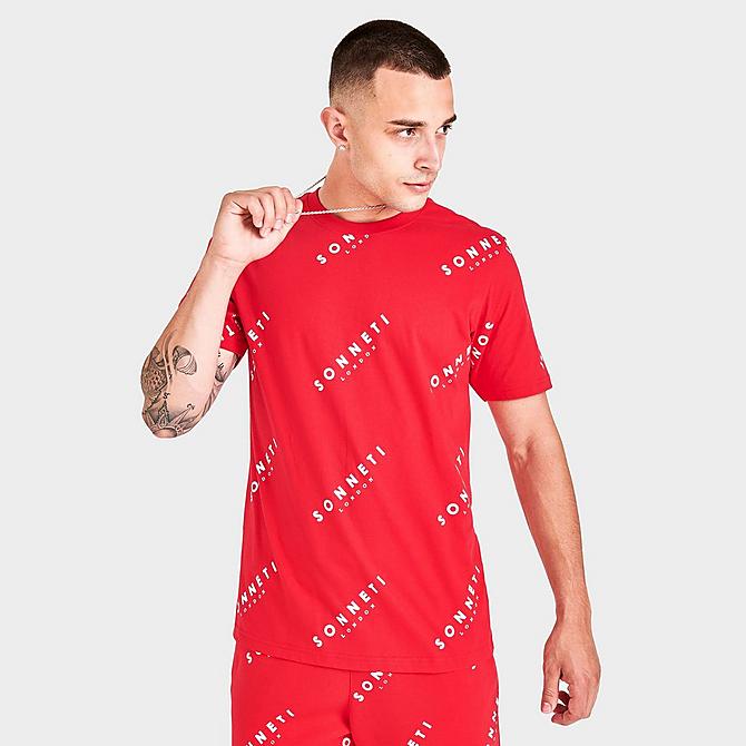 Back Left view of Men's Sonneti Allover Print T-Shirt in Red Click to zoom