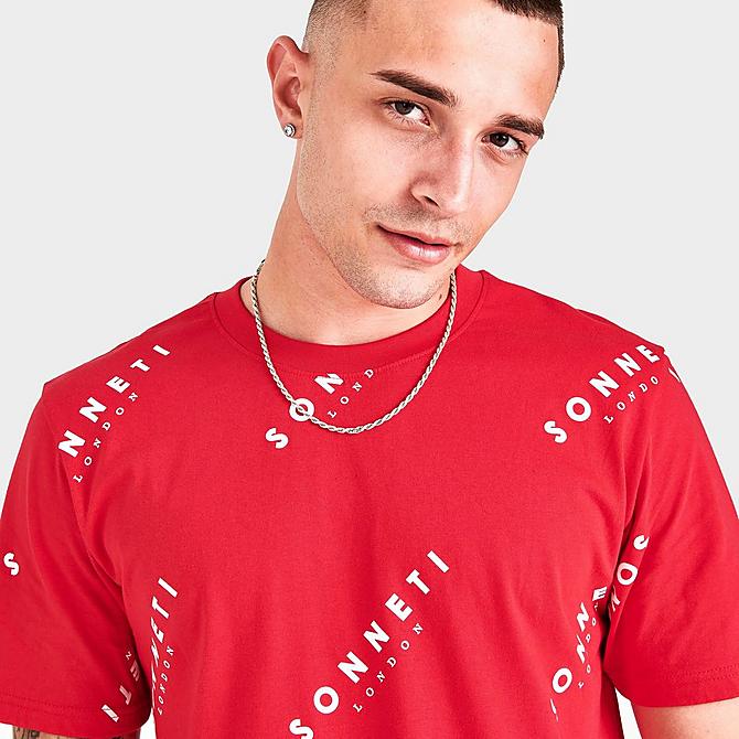 On Model 5 view of Men's Sonneti Allover Print T-Shirt in Red Click to zoom