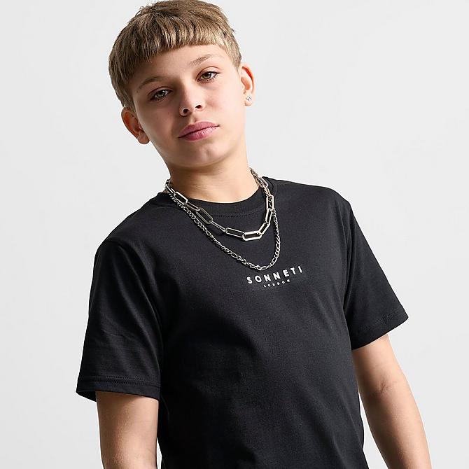 On Model 5 view of Kids' Sonneti Core London T-Shirt in Black Click to zoom