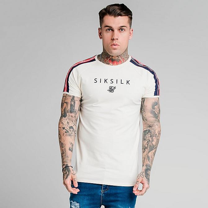 Front view of Men's SikSilk Tape Gym T-Shirt in White Click to zoom