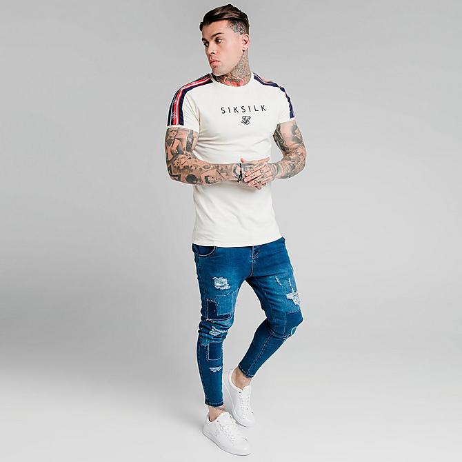 Front Three Quarter view of Men's SikSilk Tape Gym T-Shirt in White Click to zoom