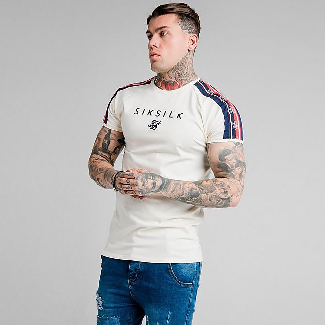 Back Left view of Men's SikSilk Tape Gym T-Shirt in White Click to zoom