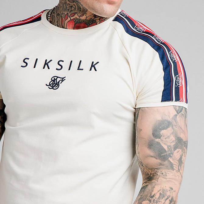 On Model 5 view of Men's SikSilk Tape Gym T-Shirt in White Click to zoom