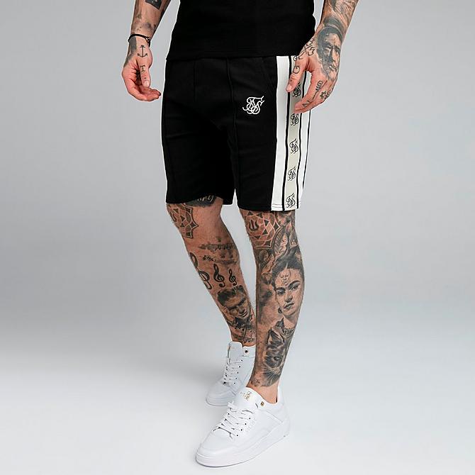 Front Three Quarter view of Men's SikSilk Retro Tape Shorts in Black Click to zoom