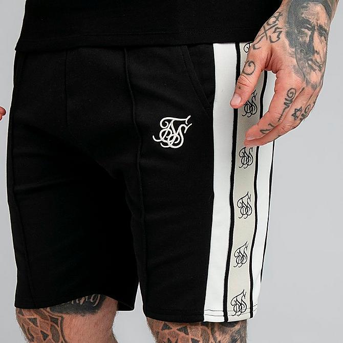 On Model 6 view of Men's SikSilk Retro Tape Shorts in Black Click to zoom