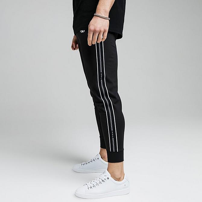 Back Left view of Men's SikSilk Status Taped Jogger Pants in Black Click to zoom