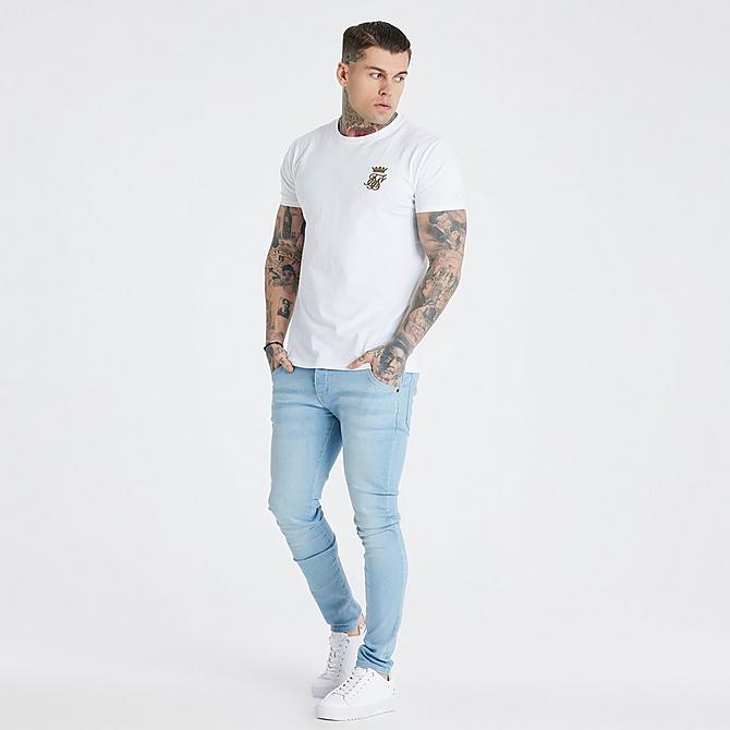Front Three Quarter view of Men's Messi x SikSilk Gym Short-Sleeve T-Shirt in White Click to zoom
