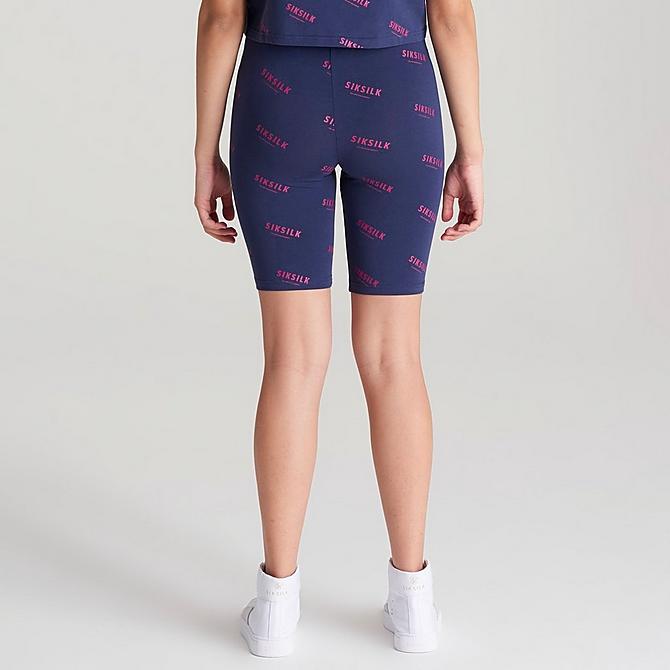 Back Right view of Girls' SikSilk Allover Print Bike Shorts in Navy Click to zoom