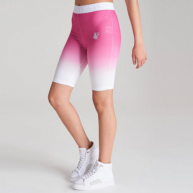 Front view of Girls' SikSilk Fade Bike Shorts in Pink/White Click to zoom