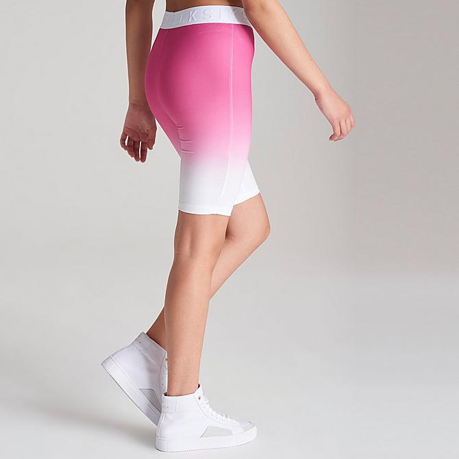Back Left view of Girls' SikSilk Fade Bike Shorts in Pink/White Click to zoom