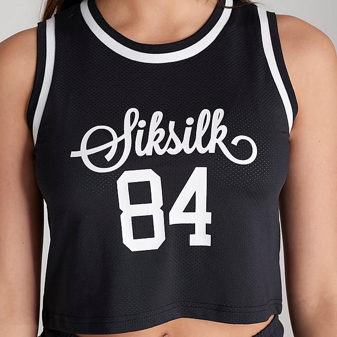 Front Three Quarter view of Girls' SikSilk Mesh Basketball Cropped Jersey in Black Click to zoom