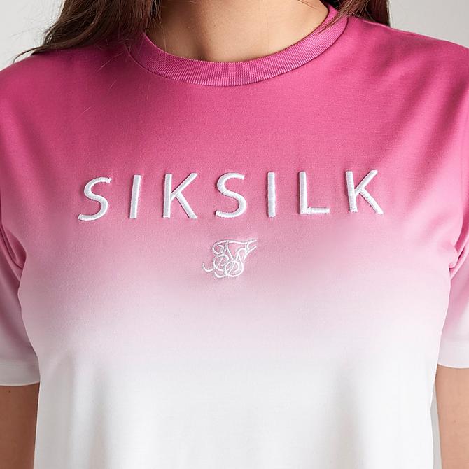 On Model 5 view of Girls' SikSilk Fade Cropped T-Shirt in Pink/White Click to zoom