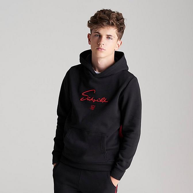 Front view of Boys' SikSilk Flight Hoodie in Black/Red Click to zoom