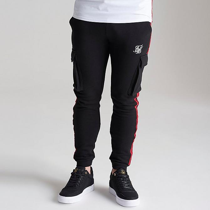 Back Left view of Boys' SikSilk Flight Jogger Pants in Black/Red Click to zoom