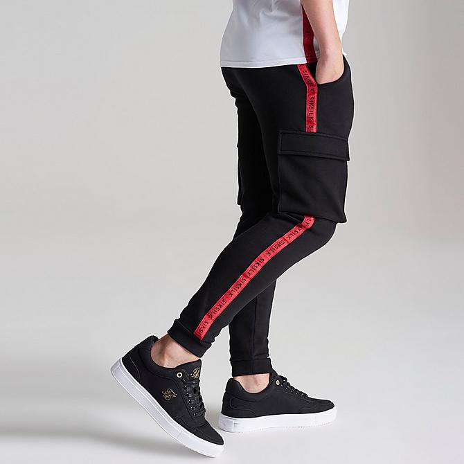 Back Right view of Boys' SikSilk Flight Jogger Pants in Black/Red Click to zoom