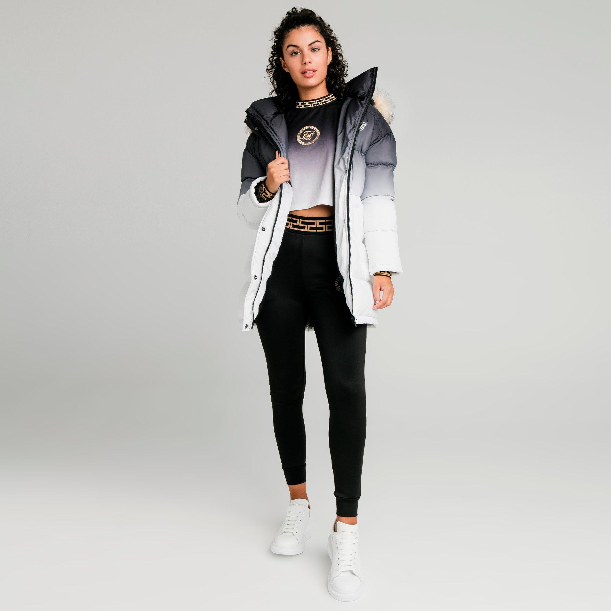 siksilk puffer jacket with faux fur hood