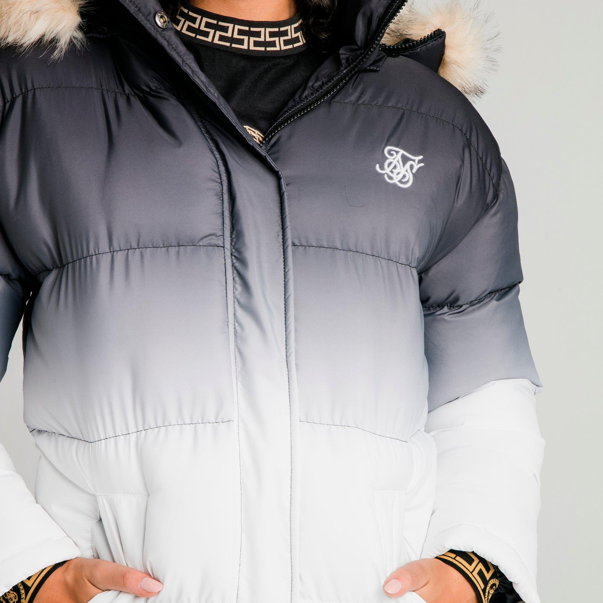 siksilk puffer jacket with faux fur hood