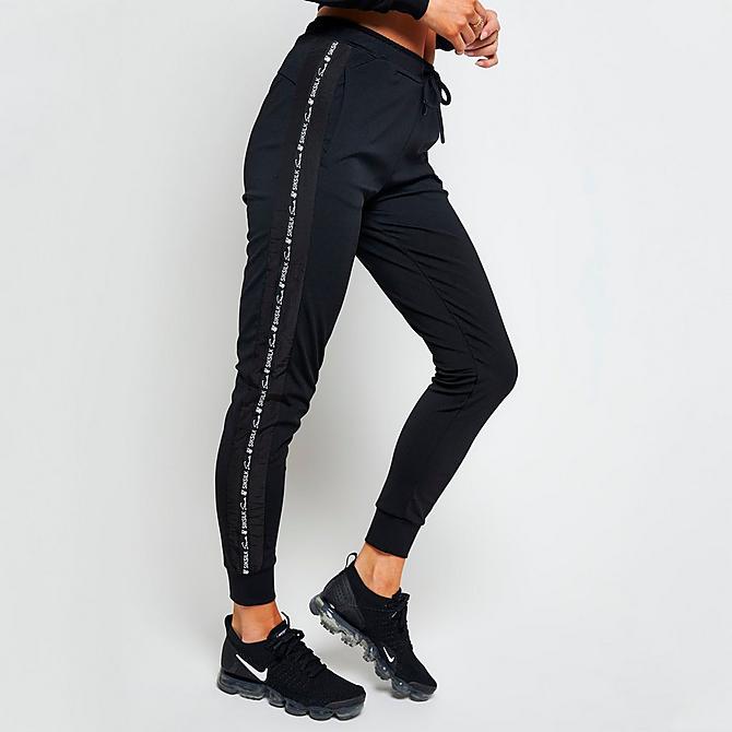 Back Left view of Women's SikSilk Logo Tape Jogger Pants in Black/White Click to zoom