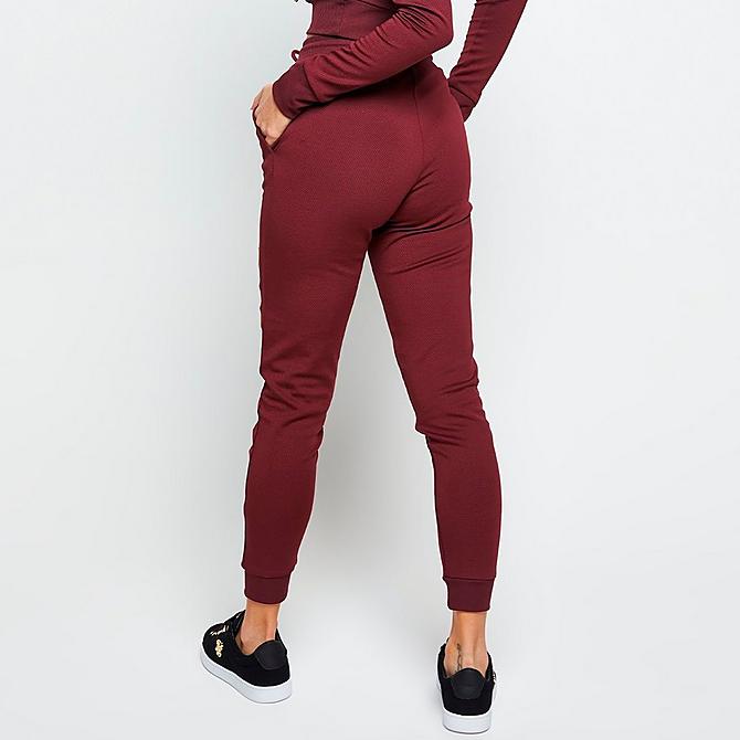 Back Right view of Women's SikSilk Eyelet Mesh Track Jogger Pants in Burgundy Click to zoom