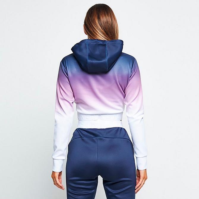 Back Left view of Women's SikSilk Fade Track Hooded Crop Top in Purple Click to zoom