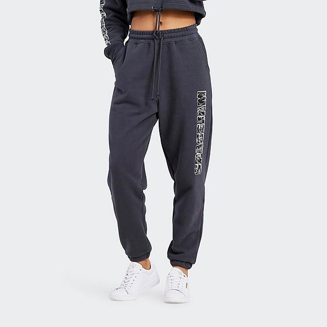 Front Three Quarter view of Women's SikSilk x Space Jam Jogger Pants in Dark Grey Click to zoom