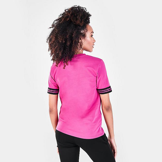 Back Right view of Women's SikSilk Tape Logo T-Shirt in Pink Click to zoom