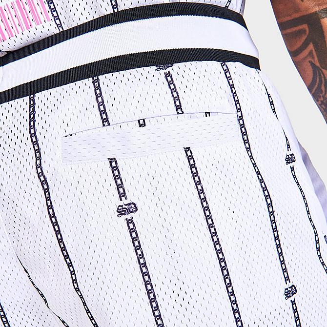 On Model 6 view of Men's Supply & Demand Hustle Script Basketball Shorts in White Click to zoom