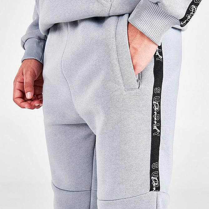 On Model 5 view of Boys' Supply & Demand Stripe Taped Colorblock Jogger Pants in Light Grey Click to zoom