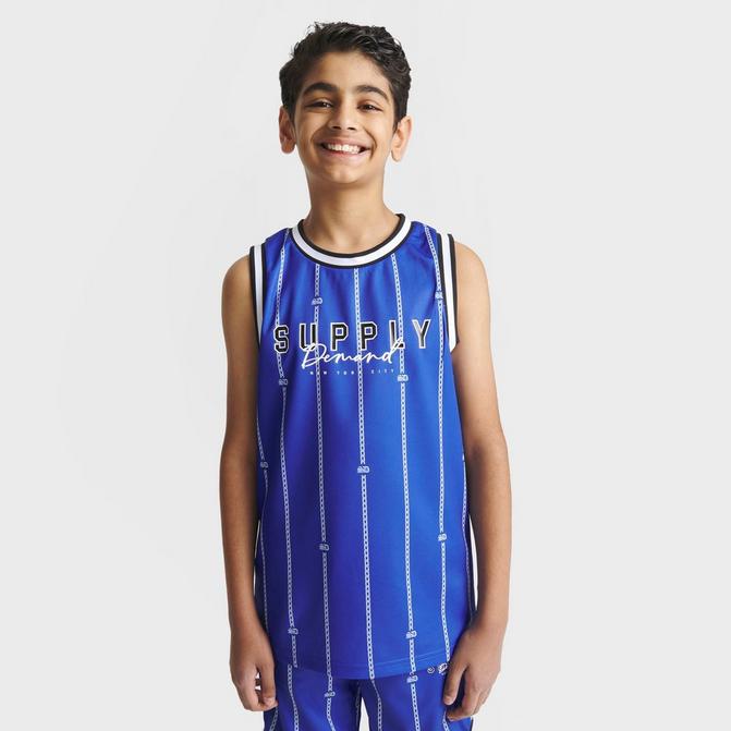 Supply and Demand Boys' Pinstripe Basketball Jersey in Blue/Blue Size XL | Polyester/Jersey