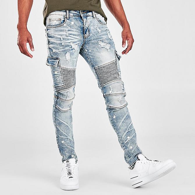 Front Three Quarter view of Men's Supply & Demand Resort Jeans in Washed Indigo Click to zoom