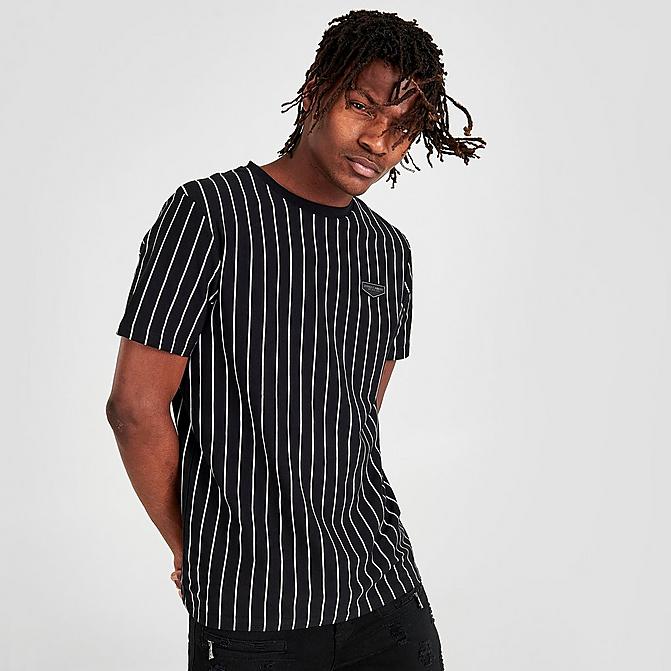 Front view of Men's Supply & Demand Core Pinstripe T-Shirt in Black/White Click to zoom