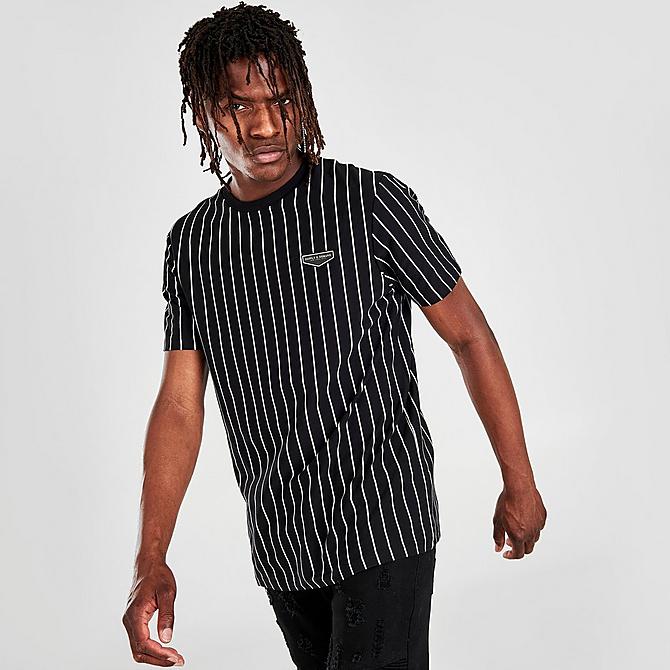 Back Right view of Men's Supply & Demand Core Pinstripe T-Shirt in Black/White Click to zoom
