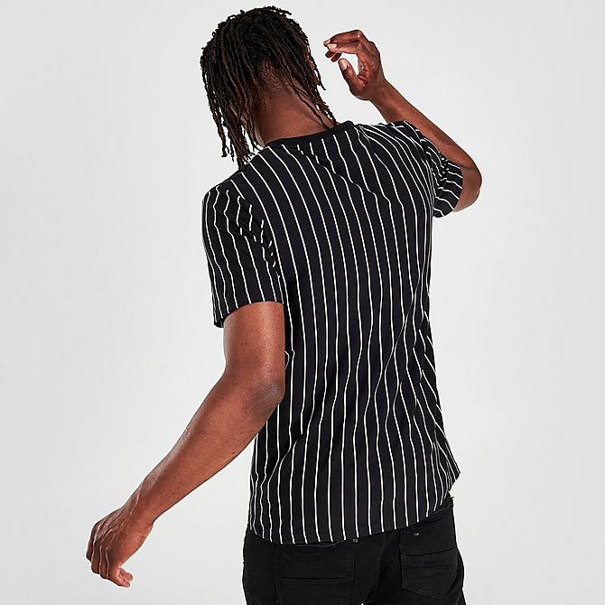 On Model 5 view of Men's Supply & Demand Core Pinstripe T-Shirt in Black/White Click to zoom