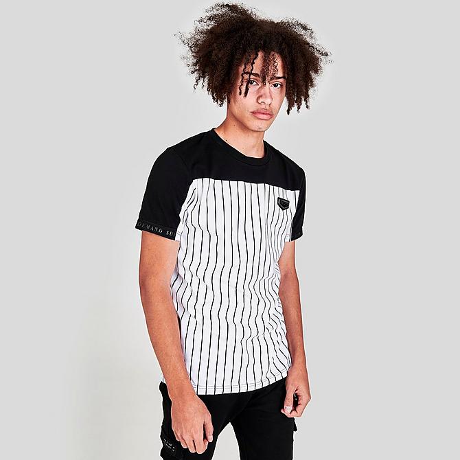 Back Left view of Men's Supply & Demand Duo Pinstripe T-Shirt in Black/White Click to zoom