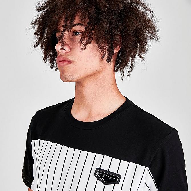 On Model 5 view of Men's Supply & Demand Duo Pinstripe T-Shirt in Black/White Click to zoom