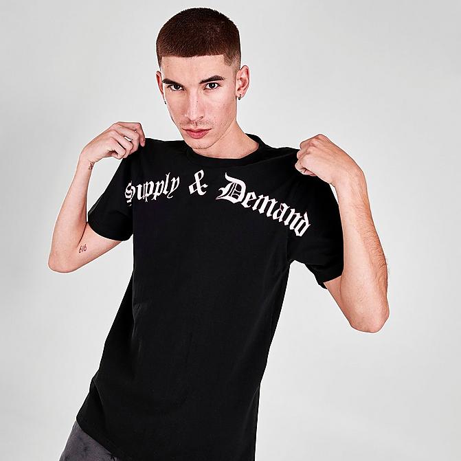 Front view of Men's Supply & Demand Gothic Script T-Shirt in Black Click to zoom