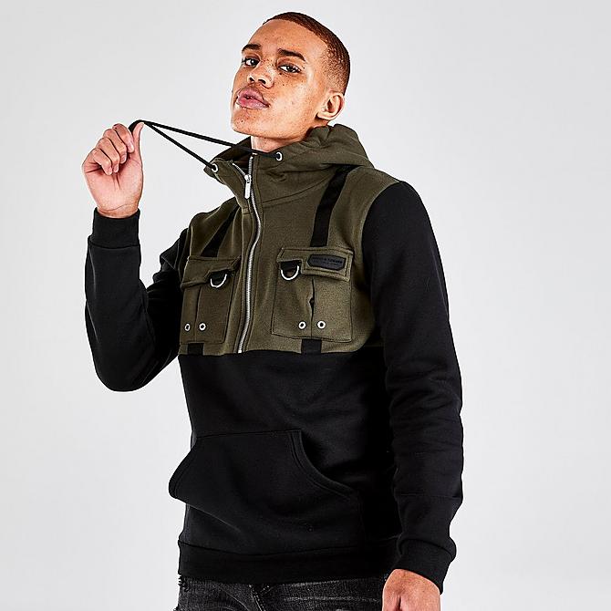 Back Left view of Men's Supply & Demand Tactile Pullover Hoodie in Olive Green/Black Click to zoom