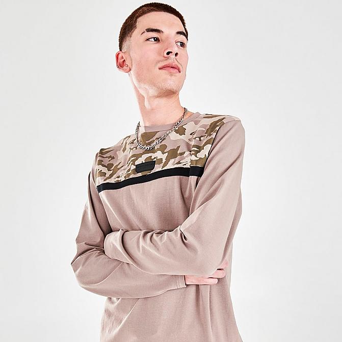 Front view of Men's Supply & Demand Walker Camo Long-Sleeve T-Shirt in Pink/Camo Click to zoom