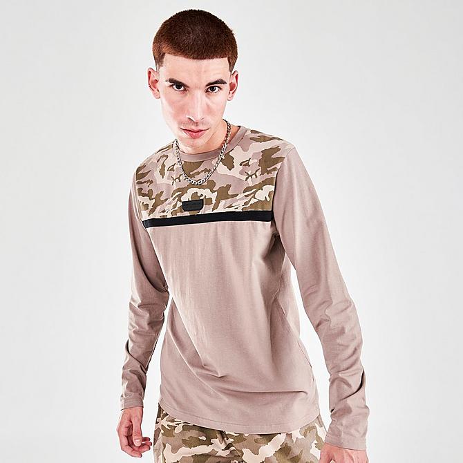 Back Left view of Men's Supply & Demand Walker Camo Long-Sleeve T-Shirt in Pink/Camo Click to zoom