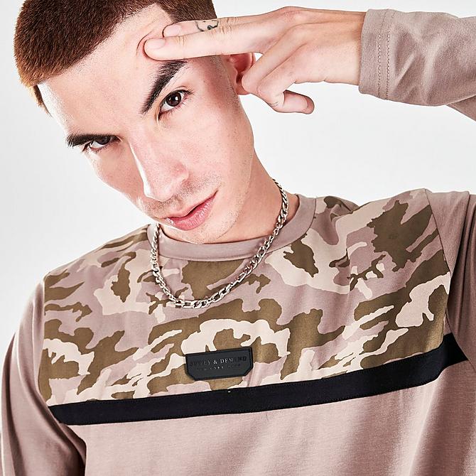 On Model 5 view of Men's Supply & Demand Walker Camo Long-Sleeve T-Shirt in Pink/Camo Click to zoom
